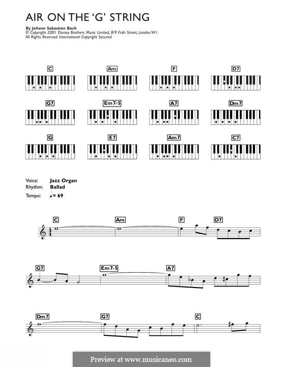 Aria (Printable Scores): Version for keyboard by Johann Sebastian Bach