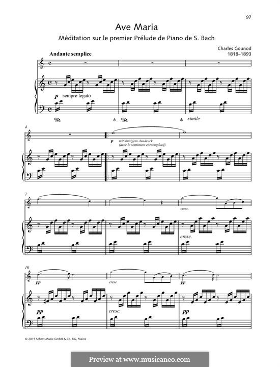 Ave Maria (Printable Sheet Music): For violin and piano by Johann Sebastian Bach, Charles Gounod