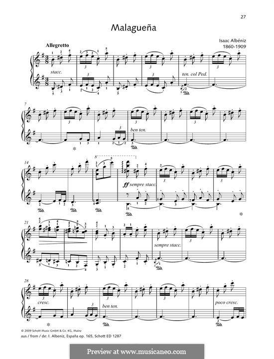 No.3 Malagueña: For piano by Isaac Albéniz