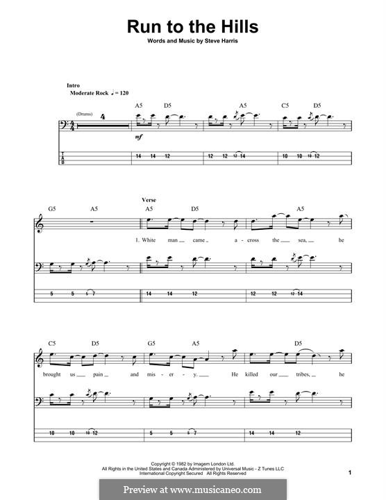 Run to the Hills (Iron Maiden): For bass guitar with tab by Steve Harris