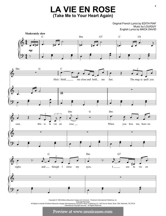 Take Me to Your Heart Again (La Vie en Rose): For voice and piano by R. S. Louiguy