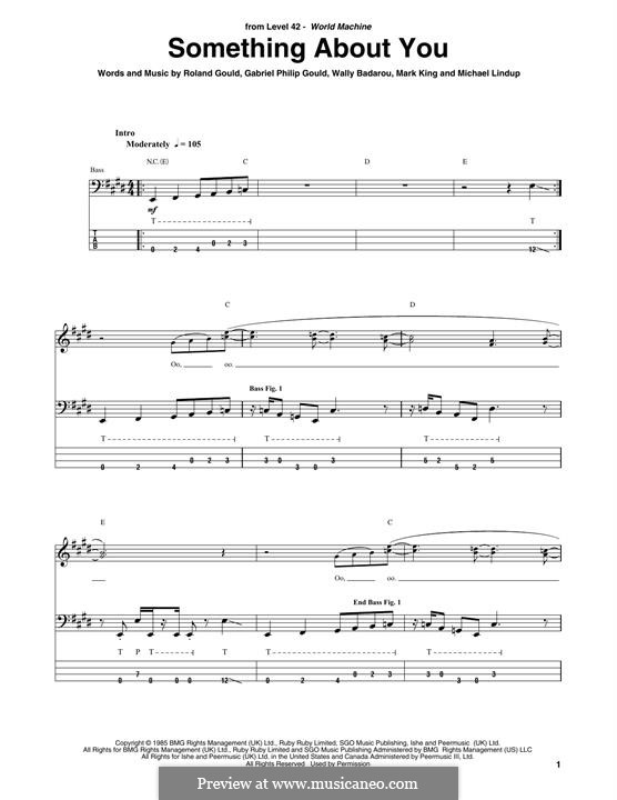 Something About You (Level 42): For bass guitar with tab by Mark King, Michael Lindup, Philip Gould, Rowland Gould, Waliou Badarou