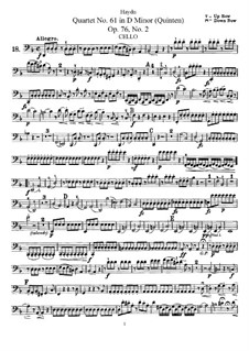 String Quartet No.61 in D Minor 'Quinten', Hob.III/76 Op.76 No.2: Cello part by Joseph Haydn