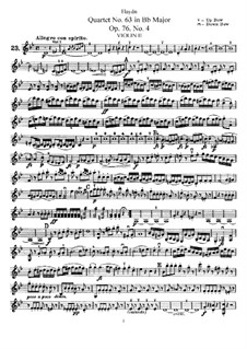 String Quartet No.63 in B Flat Major 'Sunrise', Hob.III/78 Op.76 No.4: Violin II part by Joseph Haydn
