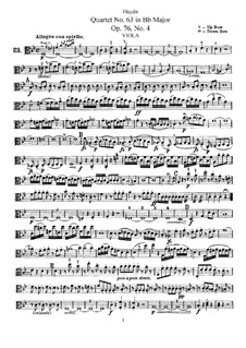 String Quartet No.63 in B Flat Major 'Sunrise', Hob.III/78 Op.76 No.4: Viola part by Joseph Haydn