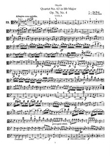 String Quartet No.63 in B Flat Major 'Sunrise', Hob.III/78 Op.76 No.4: Viola part by Joseph Haydn