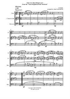 Selections: Three Minuets, for woodwind trio (flute, clarinet, bassoon) by Johann Sebastian Bach