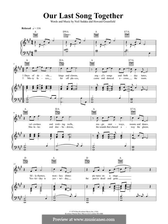 Our Last Song Together by H. Greenfield, N. Sedaka on MusicaNeo