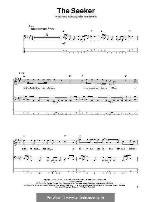 The Seeker (The Who): For bass guitar with tab by Peter Townshend