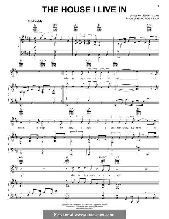 The House I Live in: For voice and piano (or guitar) by Earl Robinson