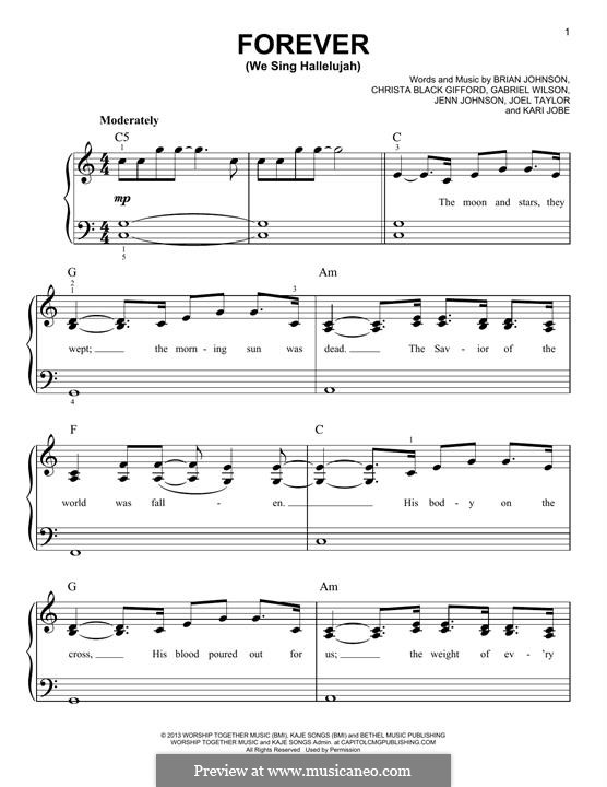Forever (We Sing Hallelujah): For piano by Brian Johnson, Kari Jobe, Christa Black Gifford, Gabriel Wilson, Jenn Johnson, Joel Taylor