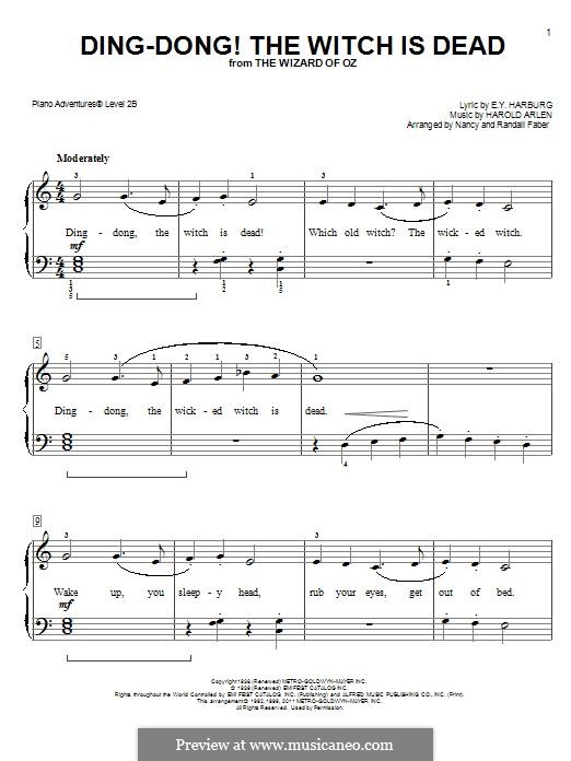 Ding-dong! The Witch Is Dead (from The Wizard of Oz): For easy piano by Harold Arlen