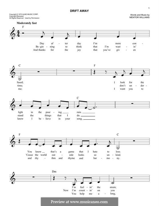 Drift Away (Dobie Gray): Melody line by Mentor Williams