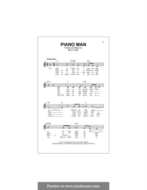 Piano Man: Melody line by Billy Joel