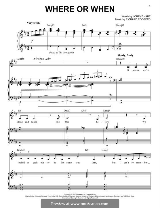 Where Or When (from Babes In Arms): For voice and piano by Richard Rodgers