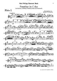 Sonatina for Two Flutes, Strings and Piano in C Major, H 460: Flute I part by Carl Philipp Emanuel Bach