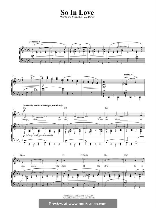 So in Love: For voice and piano (or guitar) by Cole Porter