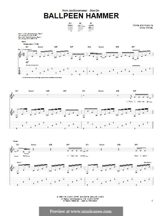 Ballpeen Hammer (Joe Bonamassa): For guitar with tab by Chris Whitley