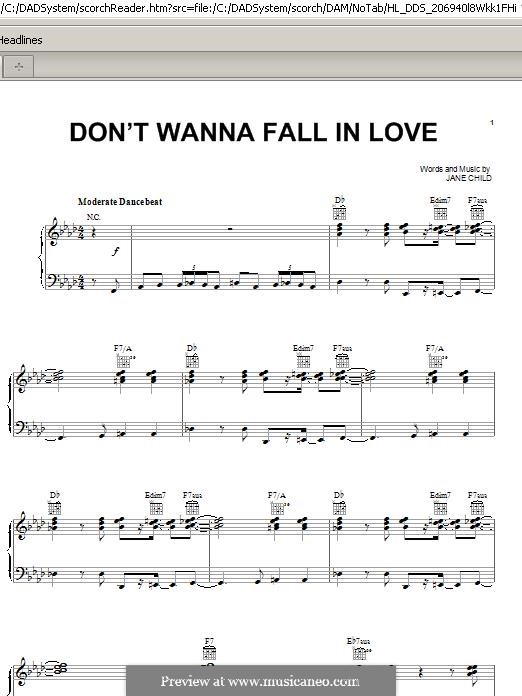 Don't Wanna Fall in Love: For voice and piano (or guitar) by Jane Child