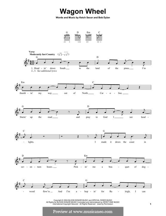 Wagon Wheel (Old Crow Medicine Show): For guitar with tab by Bob Dylan, Ketch Secor