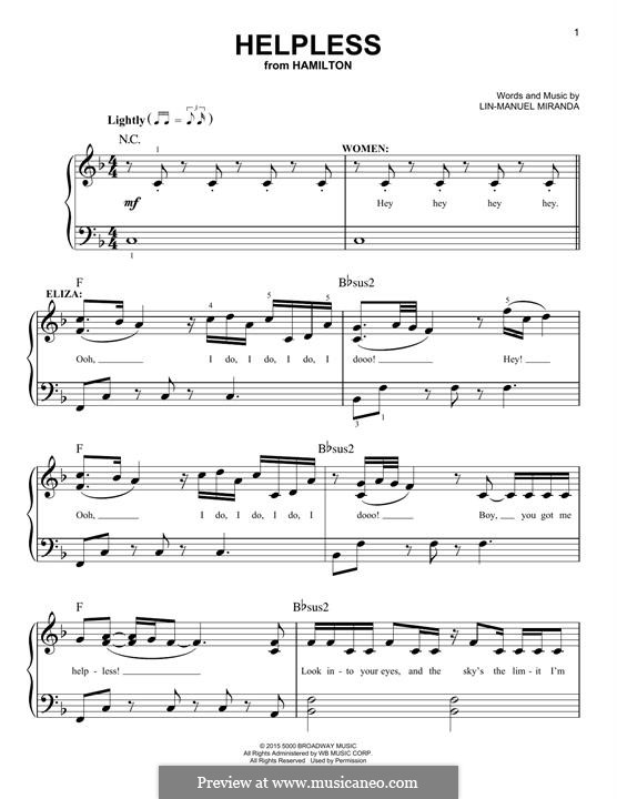 Helpless (from Hamilton): For piano by Lin-Manuel Miranda