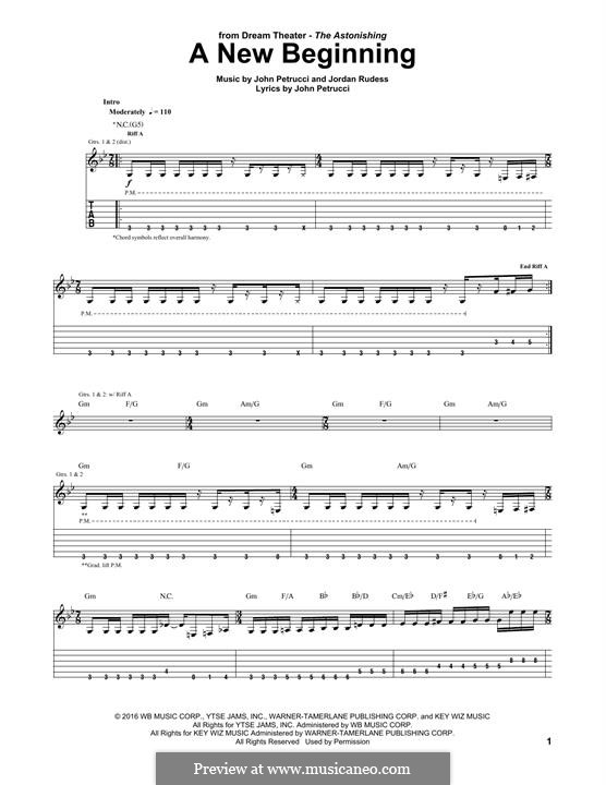 A New Beginning (Dream Theater): For guitar with tab by John Petrucci, Jordan Rudess