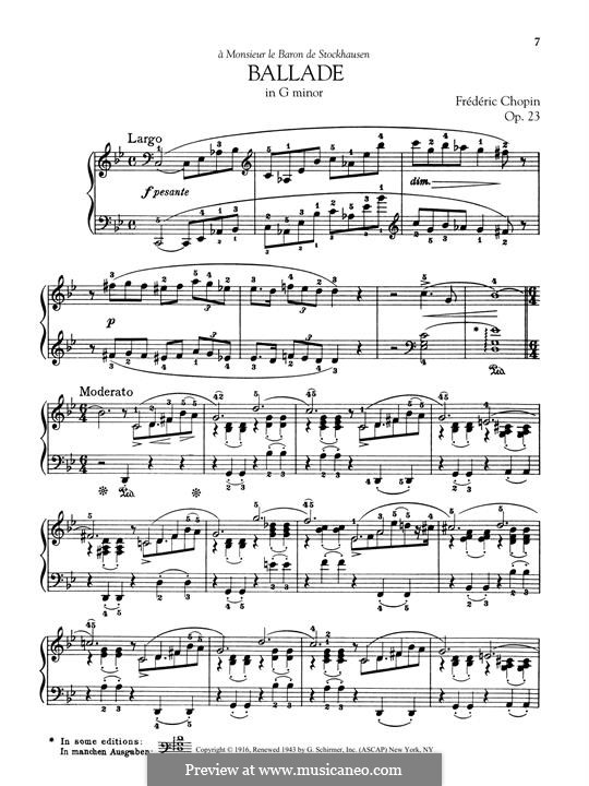 Ballade No.1 in G Minor, Op.23: For piano by Frédéric Chopin