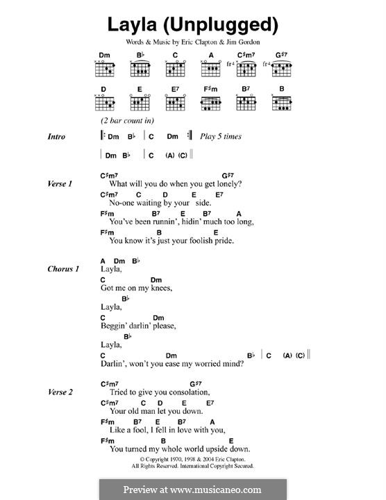 Layla (Derek and The Dominos): Lyrics and chords (unplugged) by Jim Gordon