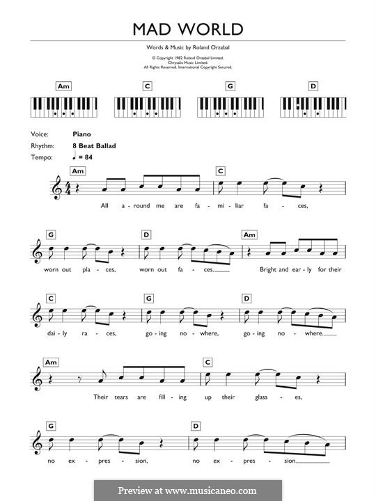 Mad World (Gary Jules & Michael Andrews): Melody line by Roland Orzabal
