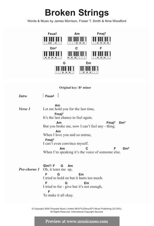 Broken Strings (James Morrison feat. Nelly Furtado): Lyrics and chords by Fraser T. Smith, James Morrison, Nina Woodford