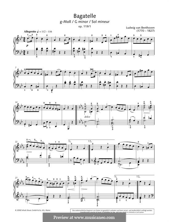 Eleven New Bagatelles for Piano, Op.119: Bagatelle No.1 by Ludwig van Beethoven