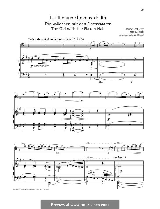 No.8 La fille aux cheveux de lin: For violin and piano by Claude Debussy