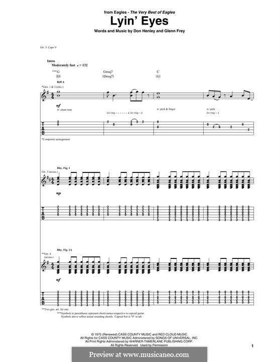 Lyin' Eyes (The Eagles): For guitar with tab by Don Henley, Glen Frey