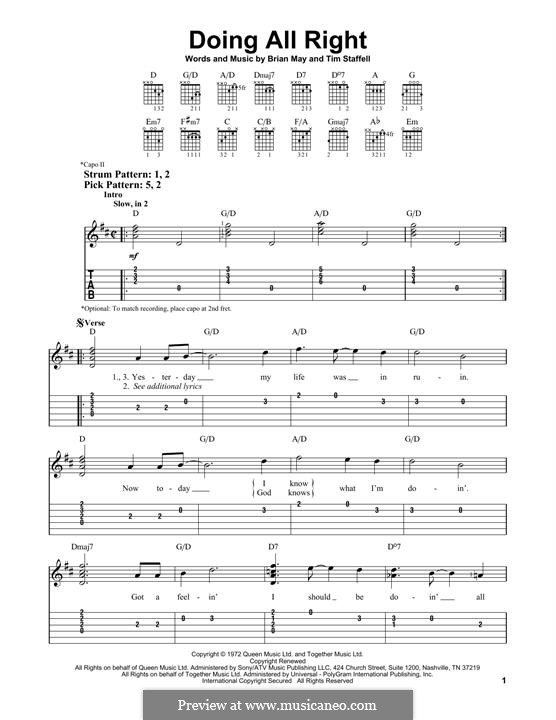 Doing All Right (Queen): For guitar with tab by Freddie Mercury