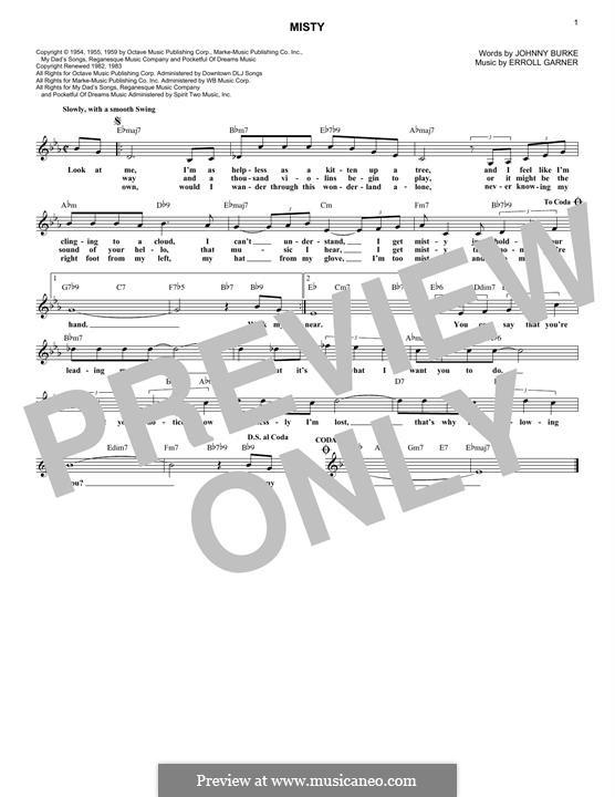 Misty (Johnny Mathis): Melody line by Erroll Garner