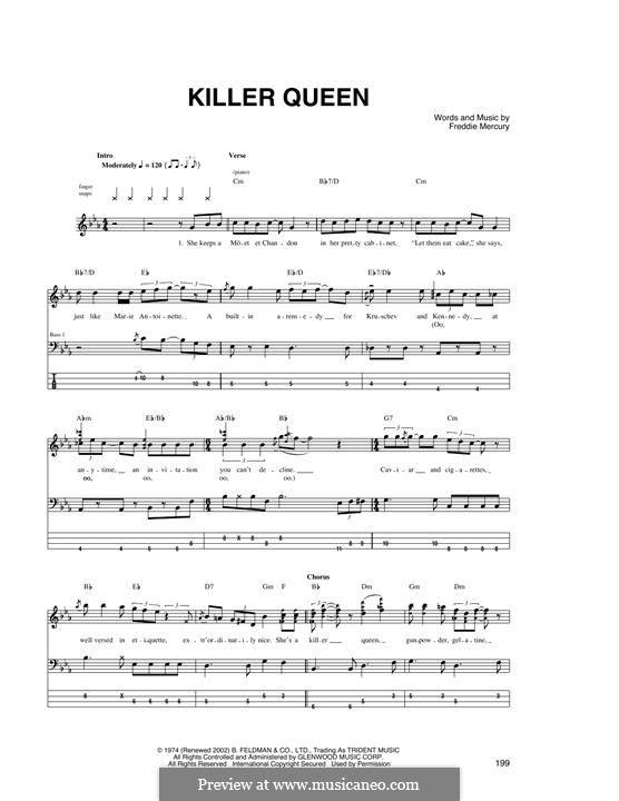 Killer Queen (Queen): For bass guitar with tab by Freddie Mercury