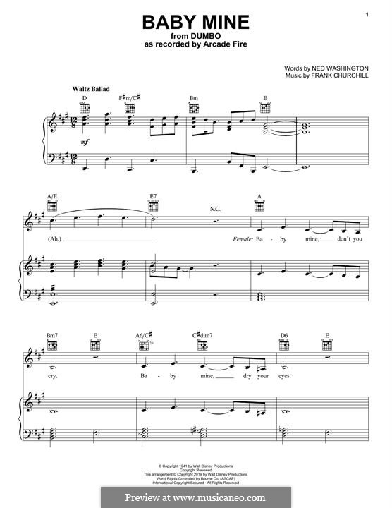 Baby Mine (from Walt Disney's Dumbo): For voice and piano (or guitar) by Frank Churchill