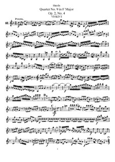 String Quartet No.9 in F Major, Hob.III/10 Op.2 No.4: Violin I part by Joseph Haydn