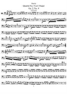 String Quartet No.9 in F Major, Hob.III/10 Op.2 No.4: Cello part by Joseph Haydn