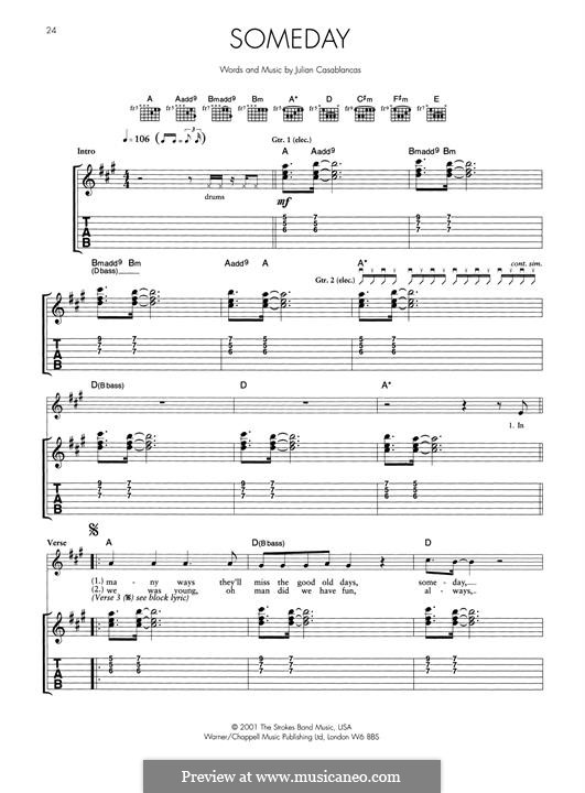 タイタニックポスターSome of These Days 楽譜 証明書付き額入り Someday (The Strokes) by J. Casablancas - sheet music on