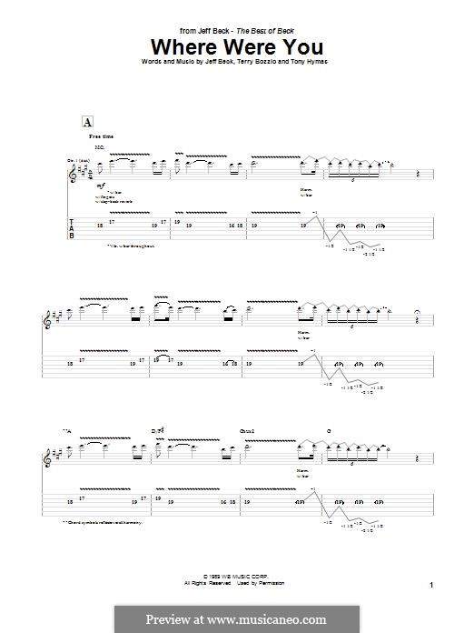 Where Were You: For guitar by Jeff Beck, Terry Bozzio, Tony Hymas