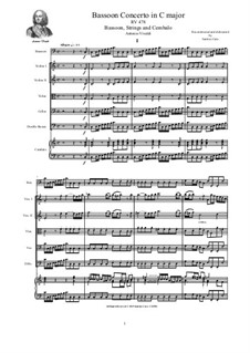 Concerto for Fagotto and Strings in C Major, RV 478: Score and parts by Antonio Vivaldi