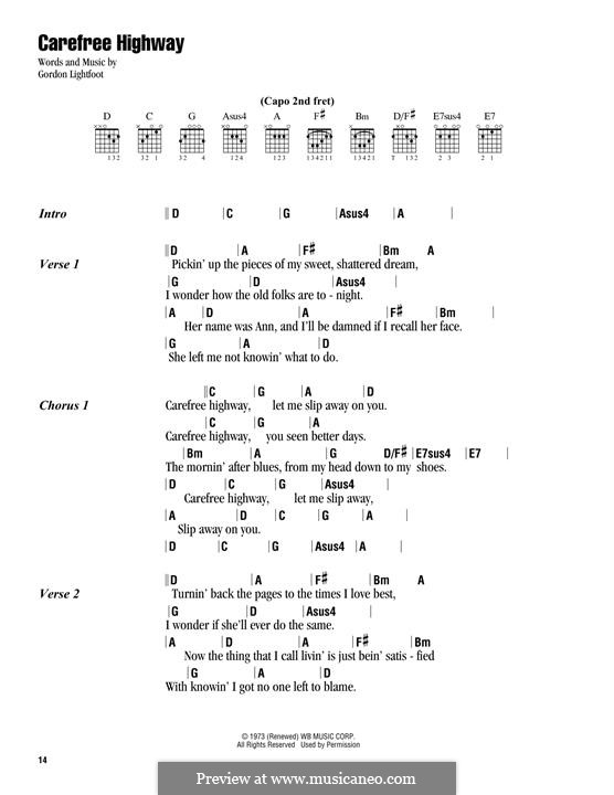 Carefree Highway: Lyrics and chords by Gordon Lightfoot