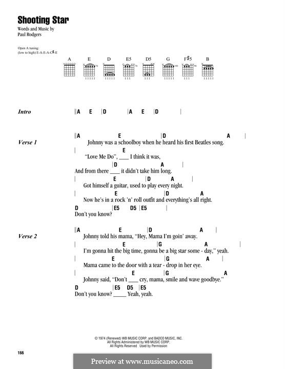 Shooting Star (Bad Company): Lyrics and chords by Paul Rodgers