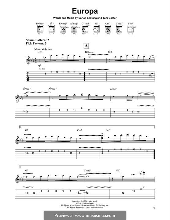 Europa (Santana): For guitar with tab by Carlos Santana