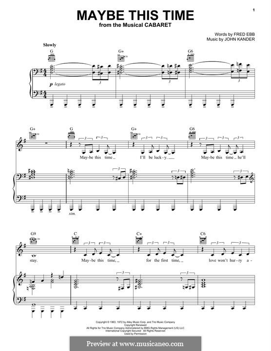 Maybe This Time (from Cabaret): For voice and piano (or guitar) by John Kander