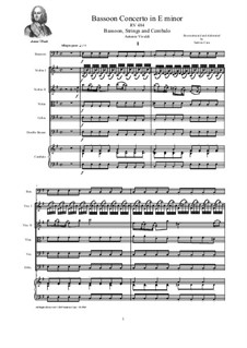 Concerto for Flute and Piano in E Minor, RV 484: Version for bassoon, strings and cembalo by Antonio Vivaldi