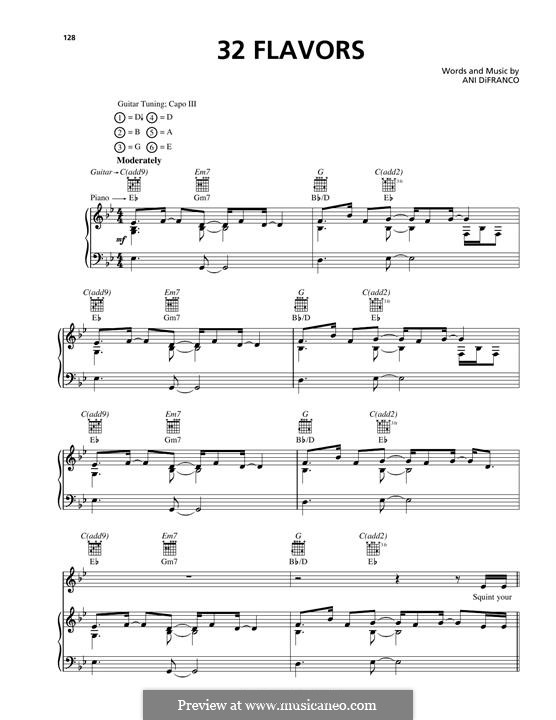 32 Flavors: For voice and piano (or guitar) by Ani DiFranco