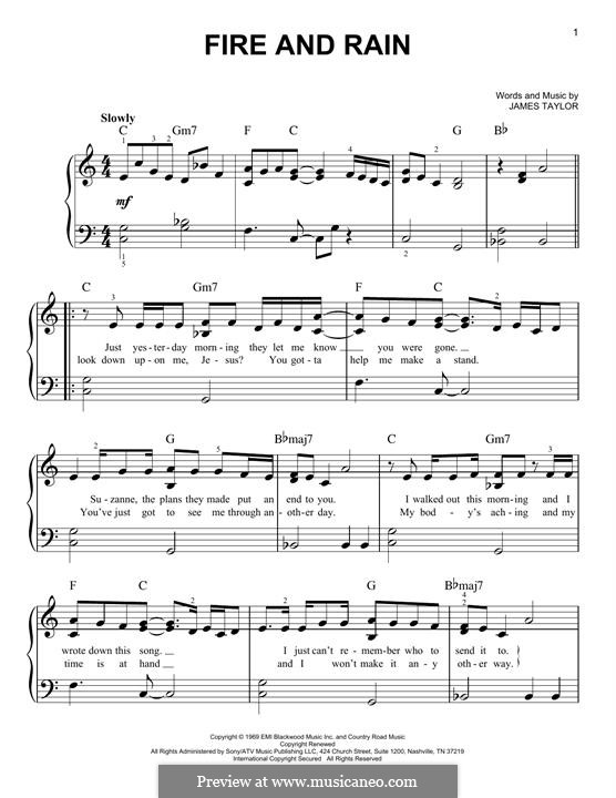 Fire and Rain: For piano by James Taylor
