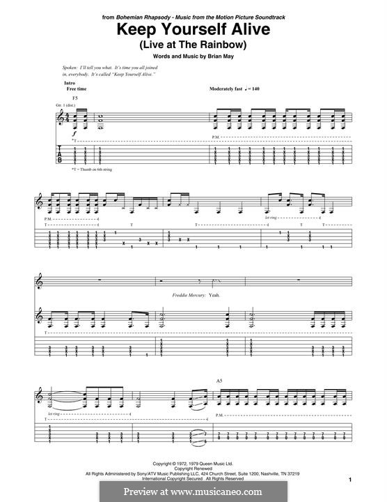 Keep Yourself Alive (Queen): For guitar with tab by Brian May